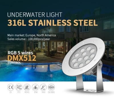 RGB LED Swimming Pool Light DC24V 18W 316L Stainless Steel Pool Light LED Underwater Light for Swimming Pool