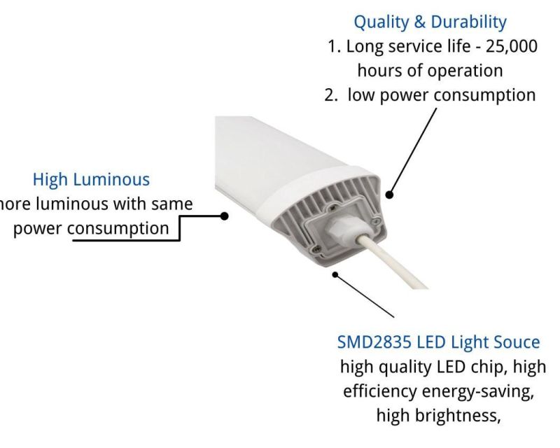 Easy Installation Tri-Proof Lamps Tp5 0.6m 20W for Corridors Railway Stations Tunnels with CE RoHS