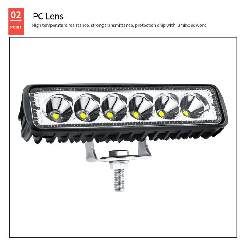 Dxz LED Work Light 18W 6inch Auto LED Spotlight Driving Light Single Row Fog Light Boat Light ATV Car Truck off Road