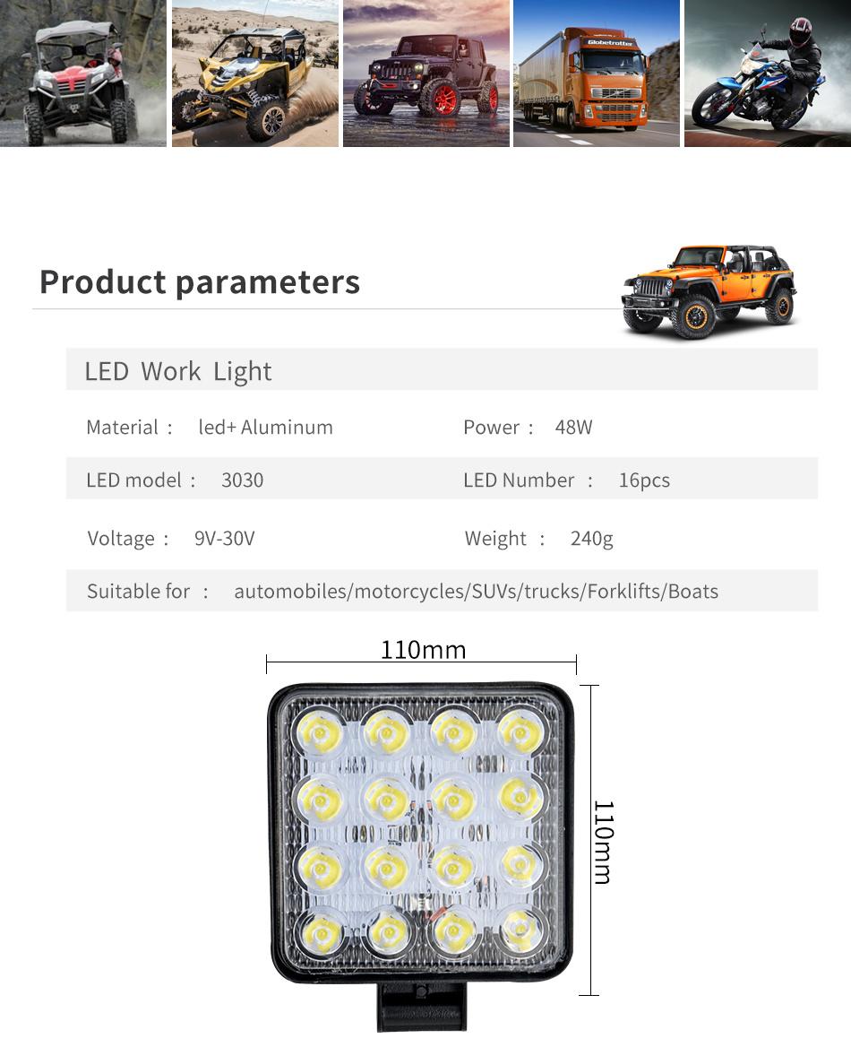 Dxz 4 Inch LED Work Light Bar 48W 16LED Spot Beam Work Light for Truck Jeep off-Road SUV 4X4 Jk 4WD