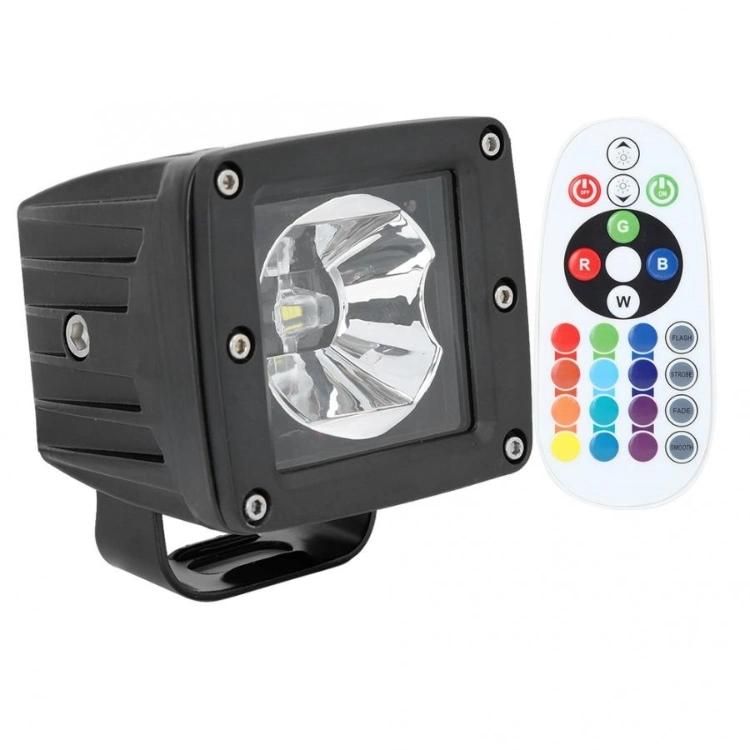 Auto 2 Inch 15W Remote Control LED Work Light for 4X4 Offroad Tractor Jeep ATV 16 Colors RGB LED Work Light