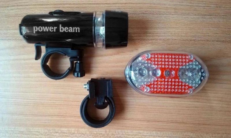 Bicycle Light Set Super Bright 5 LED Headlight Flashlight and Taillight Bike Front Rear Tail Light