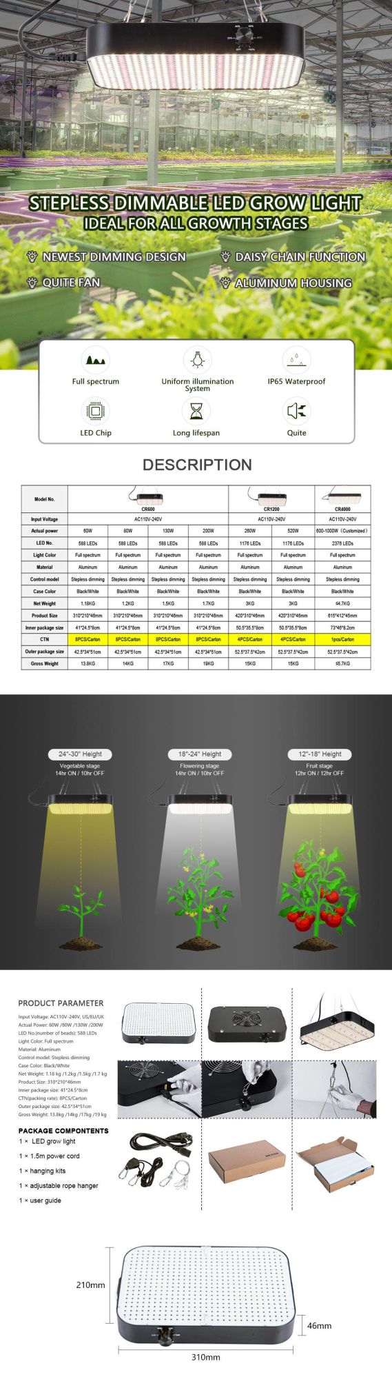 2022 New Best Selling 60W-200W Samsung, Osram, Optional Full Spectrum UV IR LED Plant Light for Indoor Plants