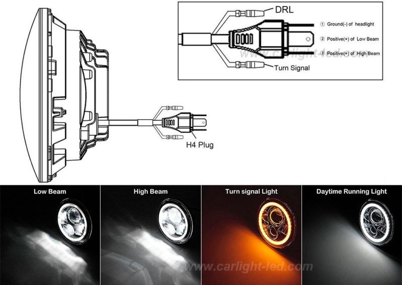 7 Inch LED Headlights Compatible with Wrangler Jk Tj Cj Hummber H1 H2, H6024 Amber Halo Turn Signal DRL Sealed Beam with H4-H13 Adapter