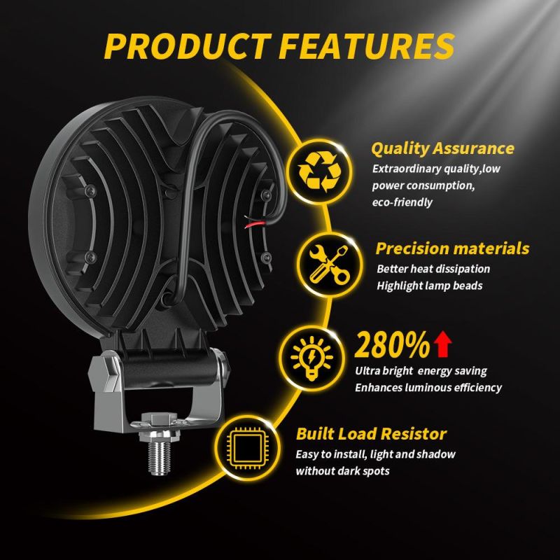 Dxz Round 4inch 33LED 25mm 3030 Chips Spot Lighting Offroad Tractor Rechargeable LED Work Light with DRL for Car /Offroad/Truck