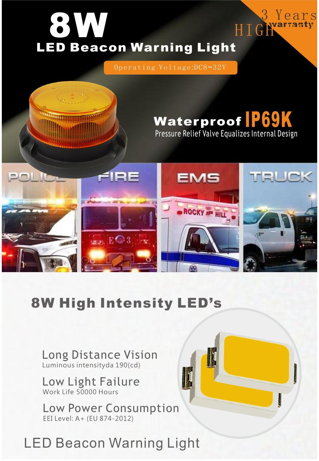 IP69K Waterproof Amber DC12-30V LED Flashing Warning Beacon Light
