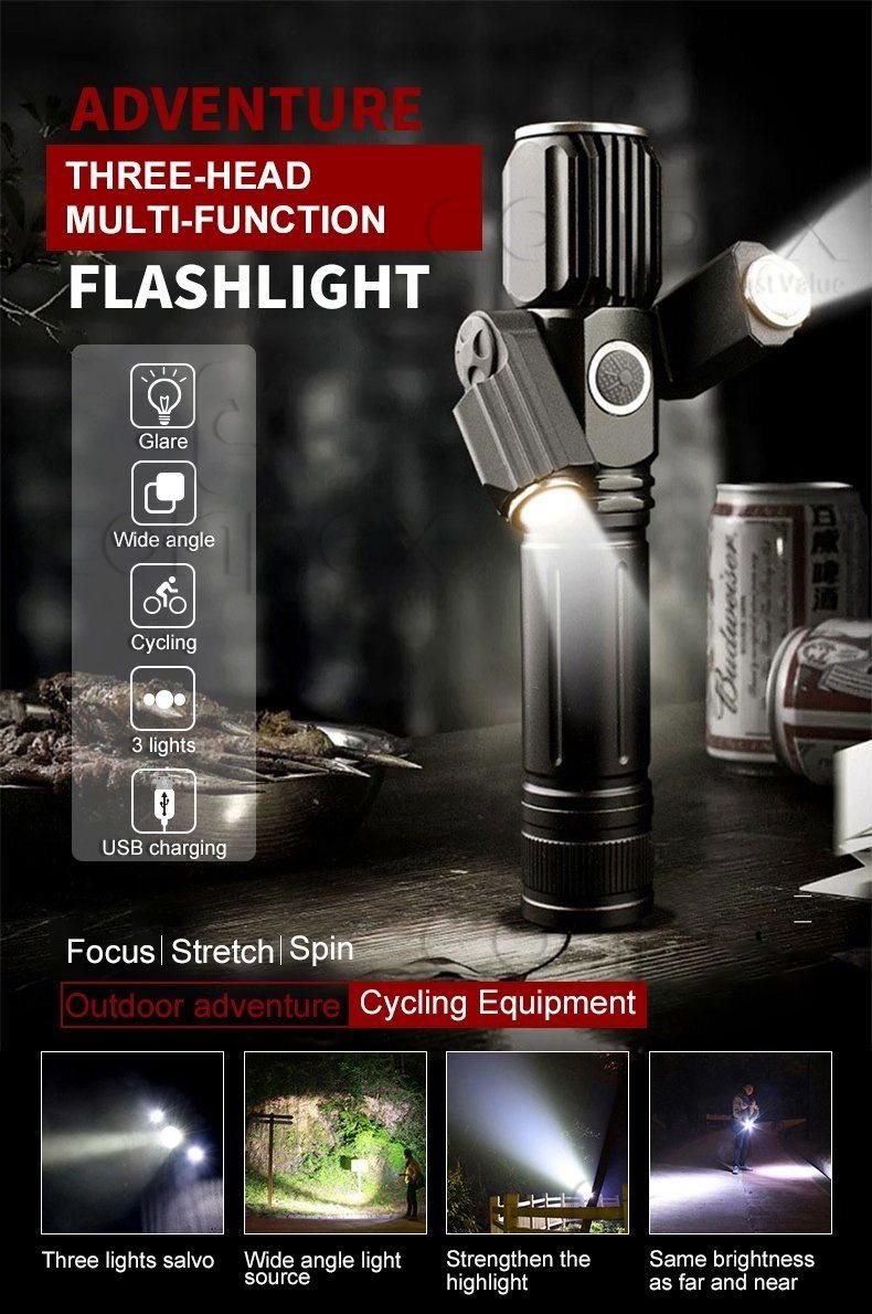 Powerful Multi Function Zoom18650 USB Rechargeable Aluminum Alloy Mini Portable Flashlight
