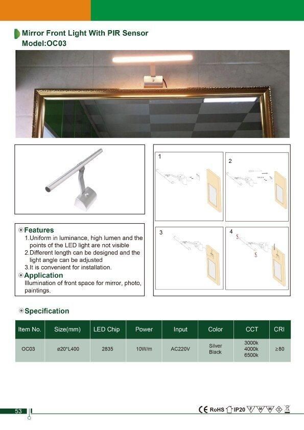 LED Over Cabinet Light with PIR Sensor and Driver Mirror Lamp