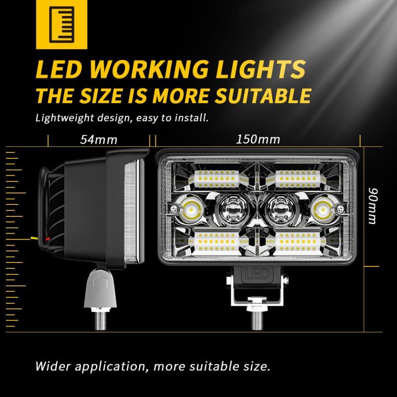 Dxz 4inch Ingot Lamp Duble Color Laser Car Strong Light Super Bright Refit in The Net Truck Headlight Fog Proof Ingot LED Work Light Flood+Spot