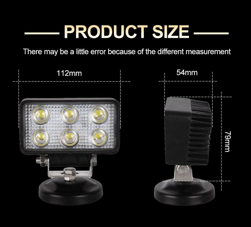 Waterproof Offroad Truck 18W High Power DC Car LED Work Light for ATV SUV Boat Offroad