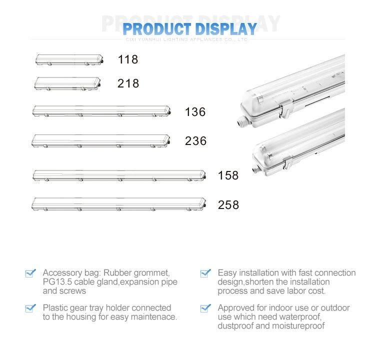 CE Certified Ceiling Lighting Single/Double Tri-Proof Fluorescent Tube (YH11)