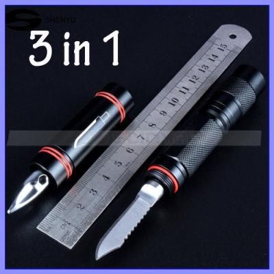 Aluminum Waterproof Multifunction 3 in 1 Torch Knife Emergency Hammer Breaker