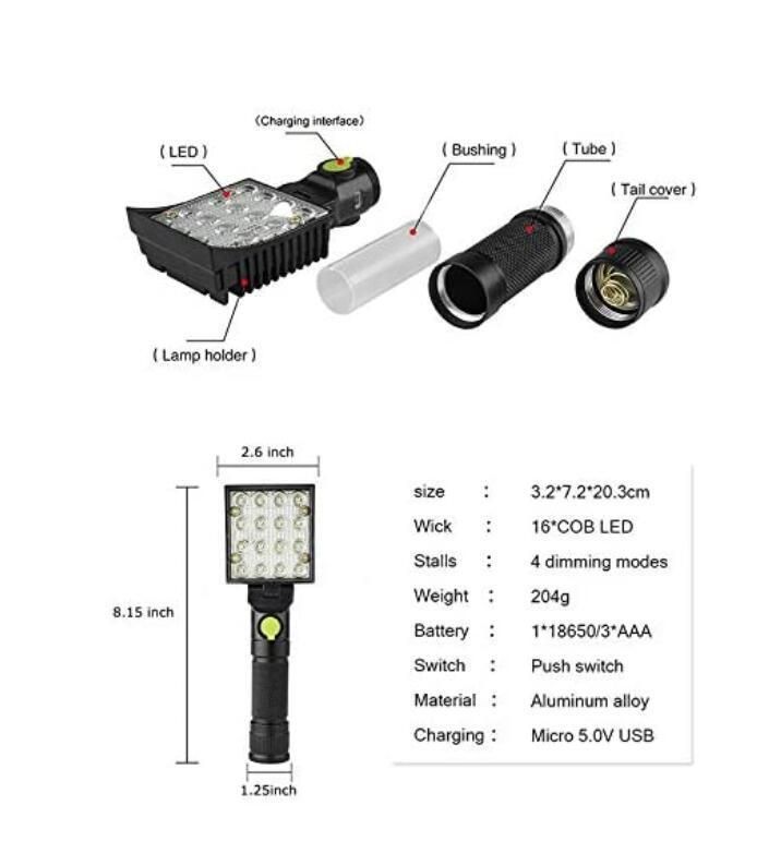 Quality Portable Handheld Spotlight Rechargeable LED Rechargeable Working Inspection Lamp with Strong Magnet Hook LED Work Light