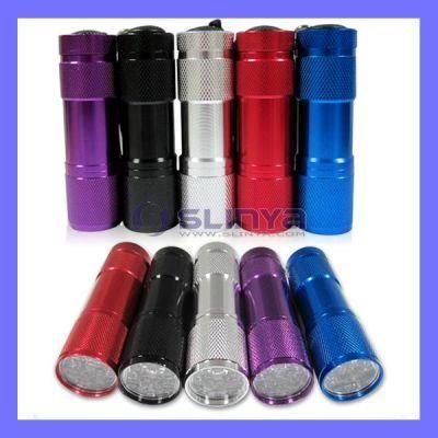 AAA Battery 9cm Outdoor Aluminum Metal Torch Light Mini 9 LED Flashlight