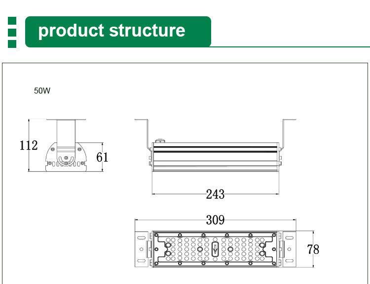 High Lumen 100W 130lm/W IP66 LED Linear High Bay Light