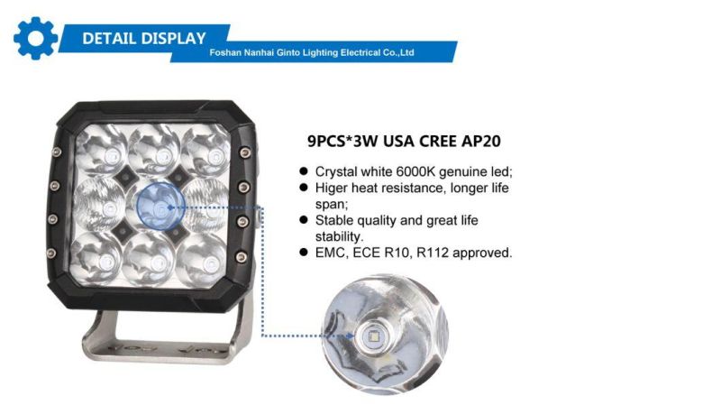 Top Quality 12V/24V 4.2 Inch 27W Square LED Work Light for Truck Car 4X4 (GT15108)