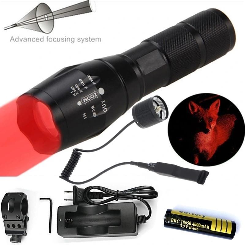 Red Light LED Remote Pressure Switc Zoomable Hunting Tactical Flashlight