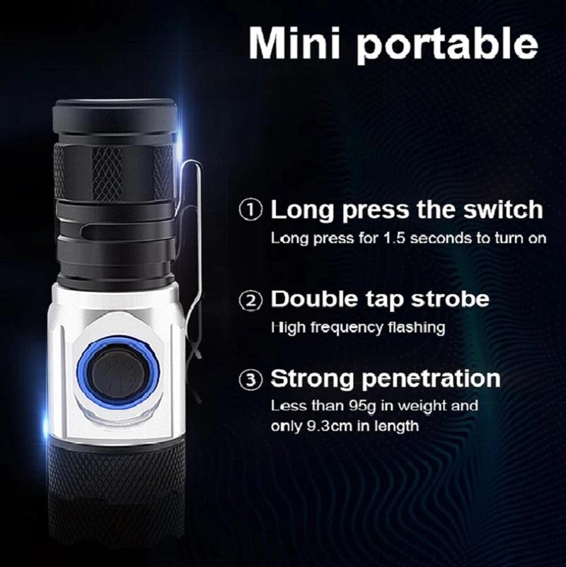 Pocket Clip Tactical LED Flashlights Torch Lights Xpg3 USB Rechargeable 18650 Battery