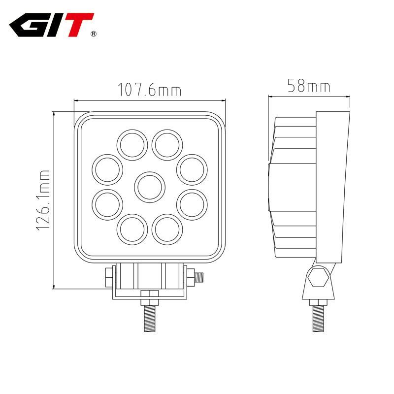 Waterproof IP68 27W 12/24V Square 4inch Spot/Flood LED Car Lamp for Forklift Marine Offroad 4X4