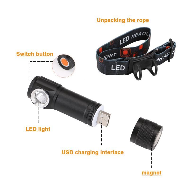 Multifunction Aluminum LED Flashlight USB Rechargeble Magnetic Headlamp