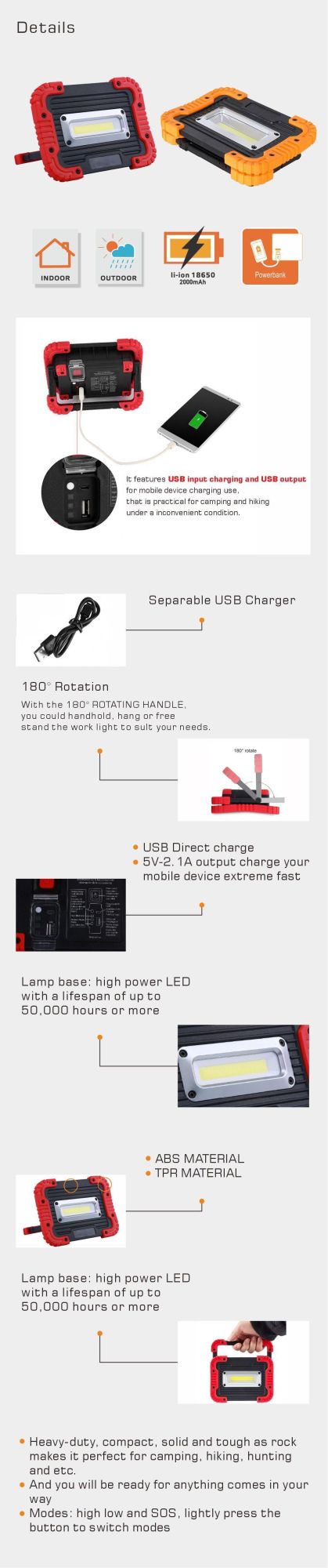 Portable Super Bright LED Work Light with Shock Resistant Hold