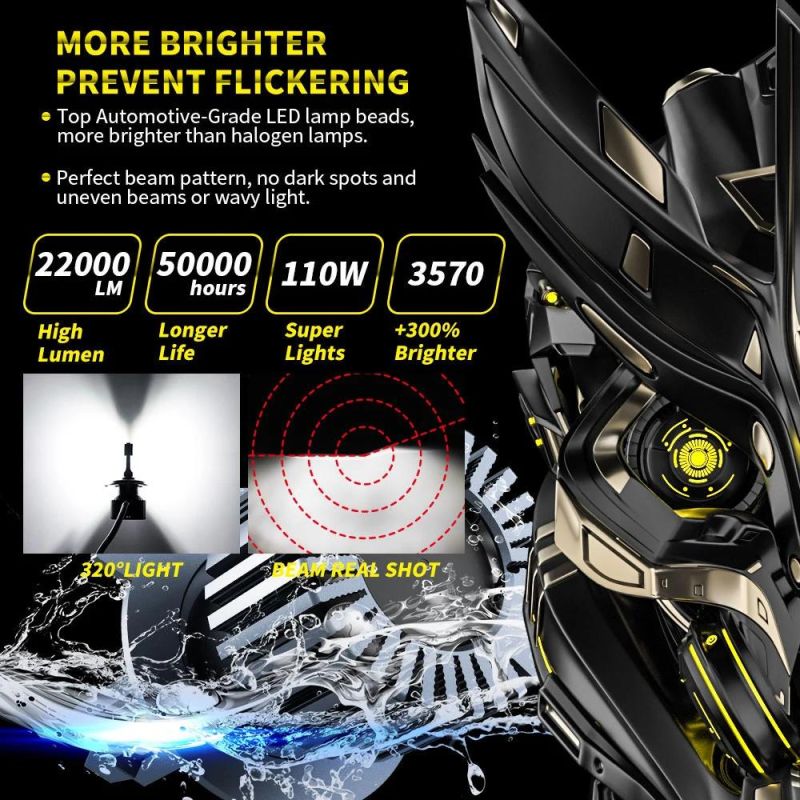 Dxz Car Headlight Kit H1 Hi/Lo Beam LED H7 H1 H8 H9 H11 Hb3 9005 Hb4 9006 110W 22000lm 6500K Auto Headlamp Fog Light Bulbs