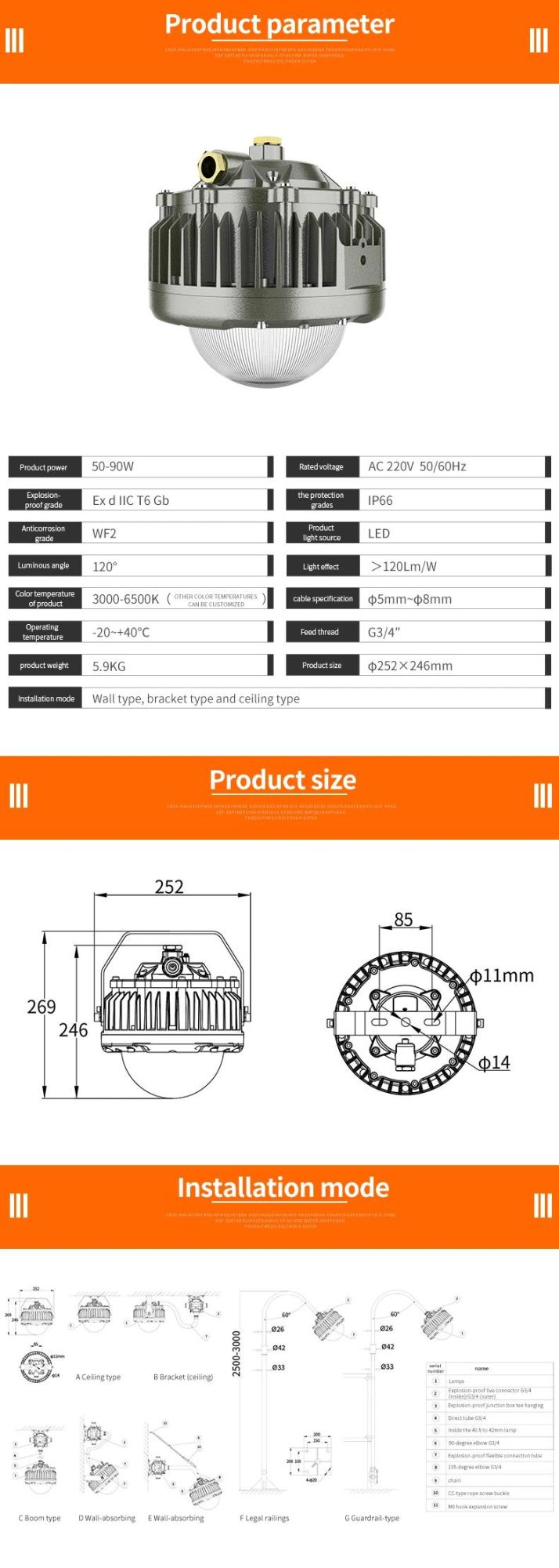 Hazardous Area Oil Gas Station Exproof Port Light Container Port LED Explosion Proof Platform Spotlight