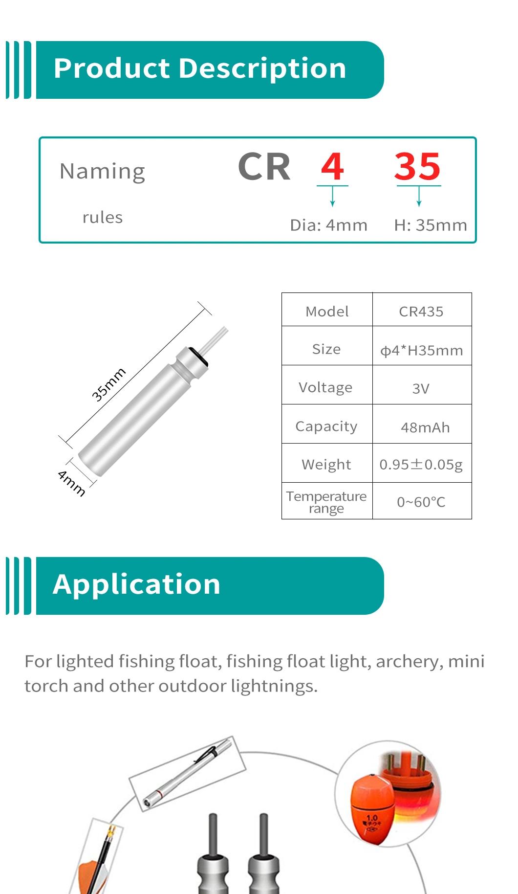 Dlyfull Direct 3.0V Pin Type Lithium Battery Cr435 for Lighted Arrow Nock 100PCS