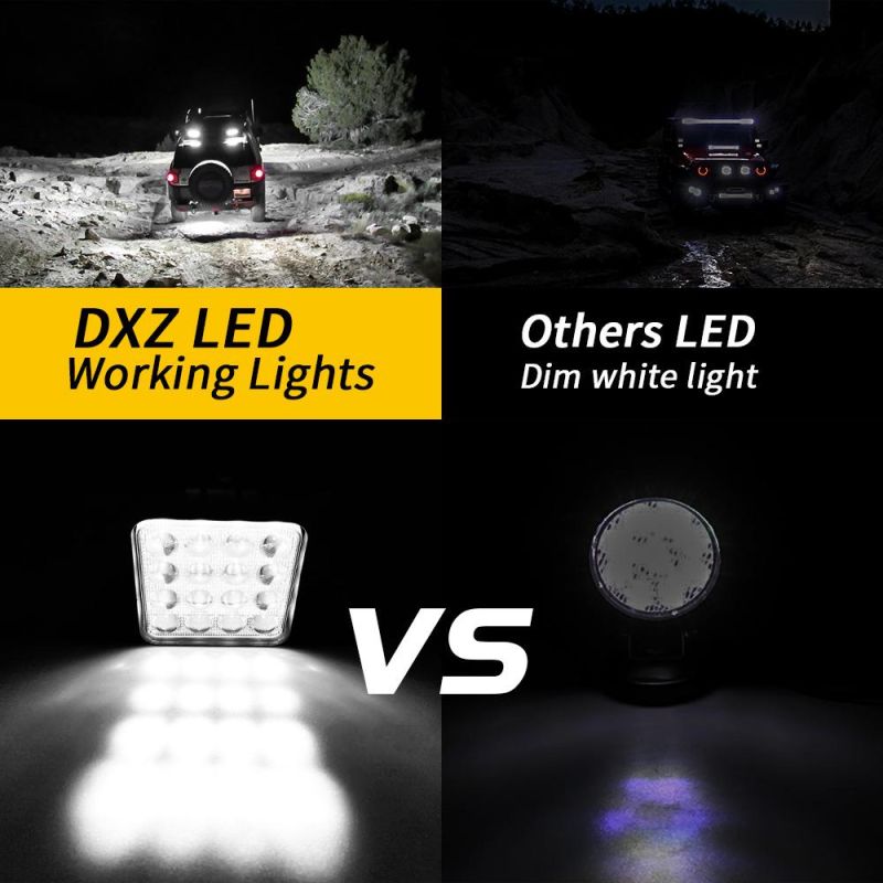 Dxz 4inch 16LED 48W 50mm LED Work Light Convex Mirror Offroad Vehicle Bulb Truck Lamp 12V 24V Square