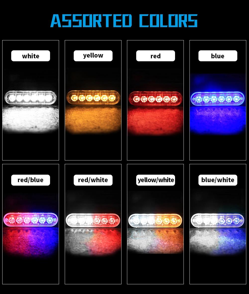 Dxz 12-24V 6LED Flash LED Side Marker Lights for Trucks Side Clearance Light Lamp Amber Red White for Trailer Truck SUV Warning Light