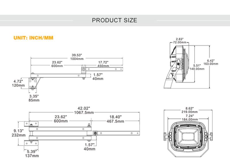 New Product 30W 50W LED Swing Arm Wall Light for Warehouse Loading Dock Light with Flexible Arms