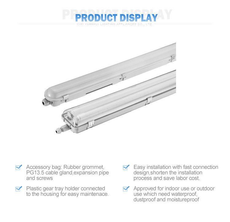 Ningbo, China Manufacture Lamp Fixture Fitting T5/T8 IP65 Tri-Proof Fluorescent Light (YH2)