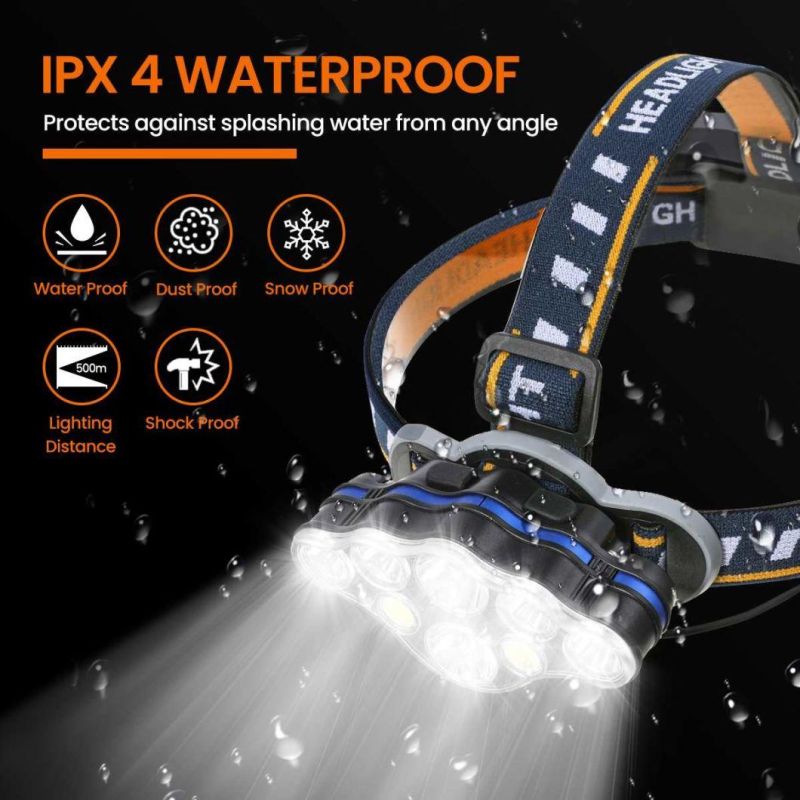 8modes 8 LED Waterproof Head Torch 18650 Headlight Headlamp for Camping Fishing Car Repair Outdoor Hiking