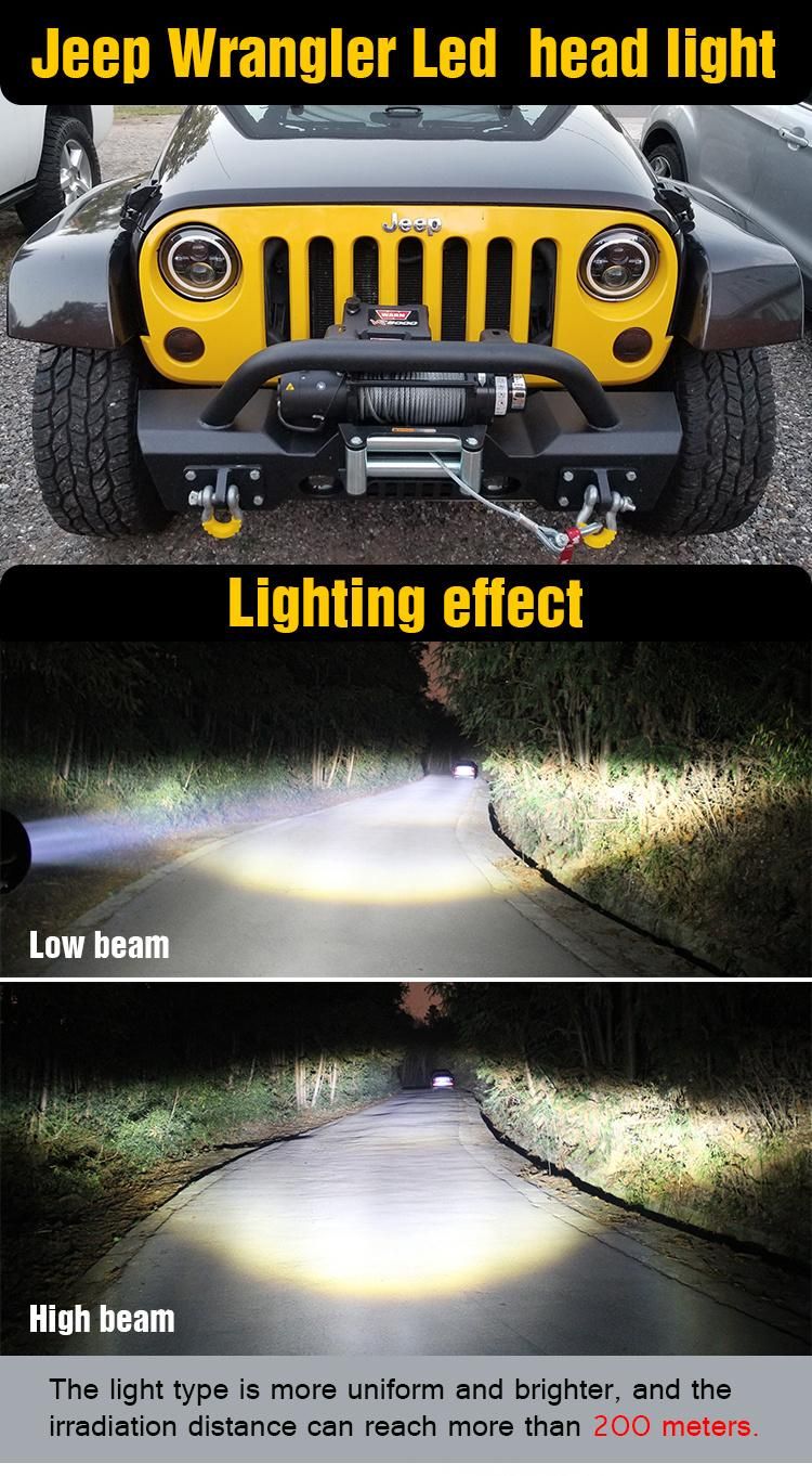 Amber Angel Eyes High Low Beam 50W/30W Halo Ring 7 Inch Round LED Headlights for Motorcycle