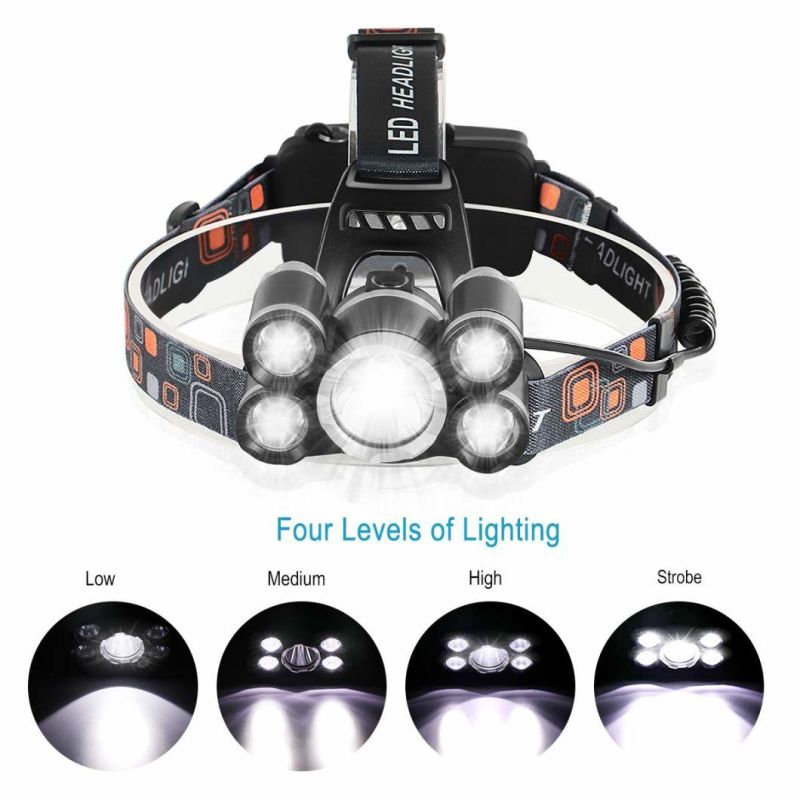 Powerful LED Headlight Rechargeable Induction 5LED T6 Head Lamp for Camping Fishing