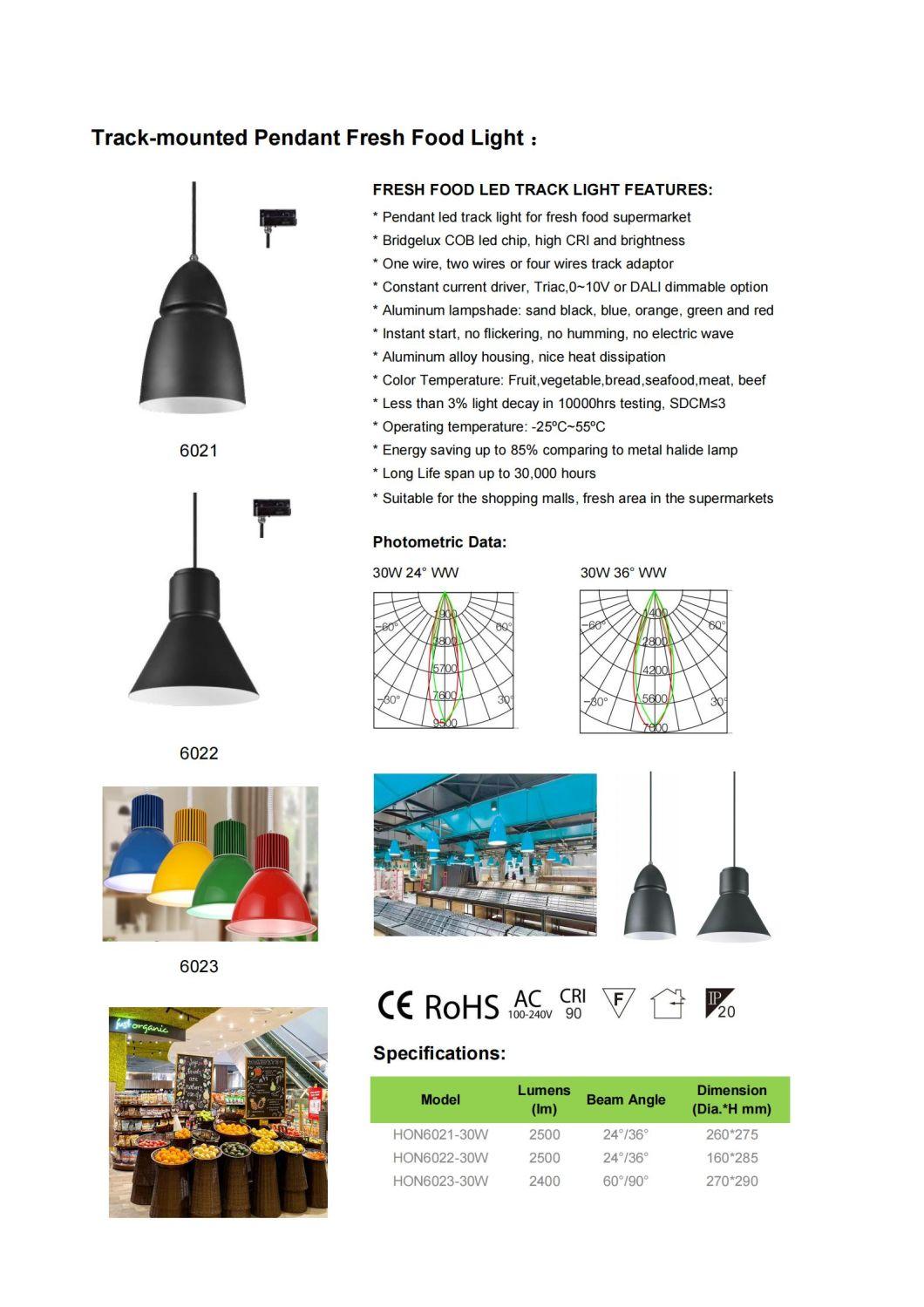 30W COB/SMD Green Blue Red Orange Ceiling Mounted Pendant Fresh Food Light LED Fresh Light for for Vegetable Market Shopping Mall Fresh Area Supermarket