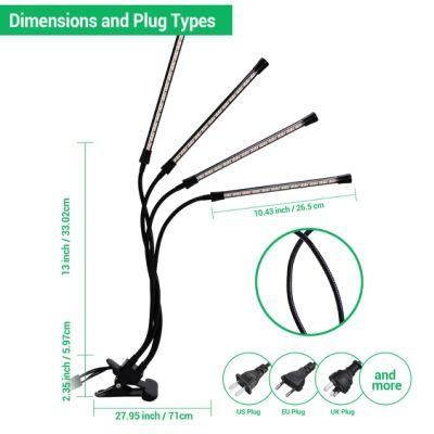 UV LED Plants Grow Light Portable Hydroponic Clip LED Grow Light Cheap Plastic Grow Lights for Indoor Plants 24W Wiith 4 Head