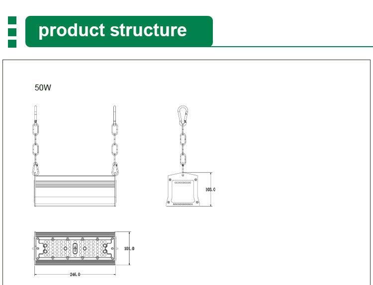 Die Casting Aluminium Pendant Highbay Lighting 50W LED Linear High Bay Light