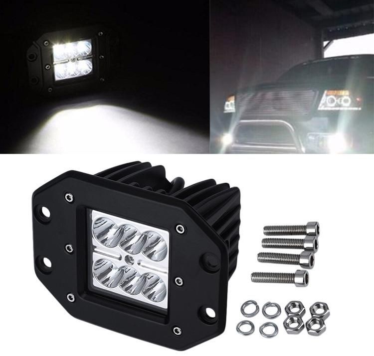 18W Flood LED Work Light Bar Flush Mount Driving Light Offroad Fog Lamp for 4X4 J-Eep ATV UTV Truck Boats