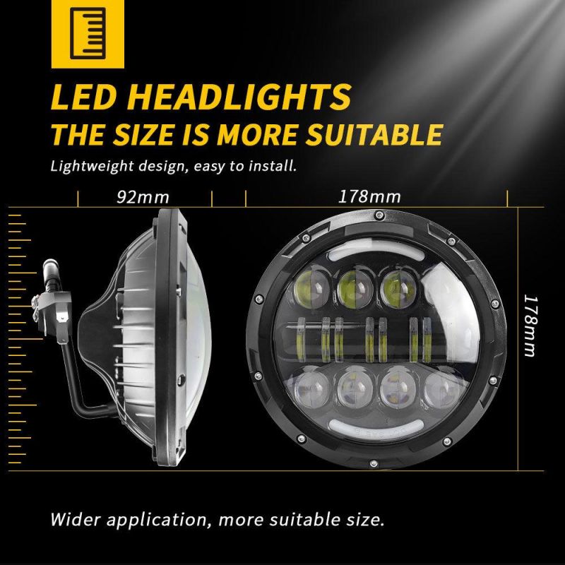 Dxz 7 Inch 16LED Headlights High Low Beam Offroad Auto Half Round Thin Type LED Headlight for Jeep Wranlger