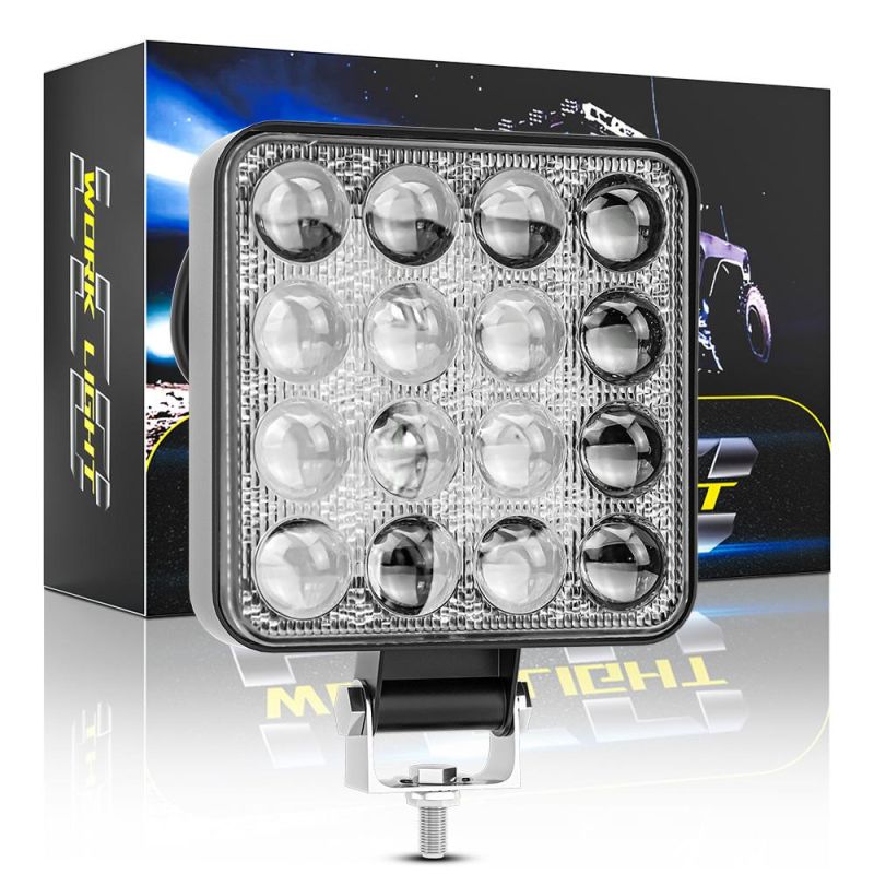 Dxz 4inch 16LED 48W 25mm LED Work Light Convex Mirror Offroad Vehicle Bulb Truck Lamp 12V 24V Square