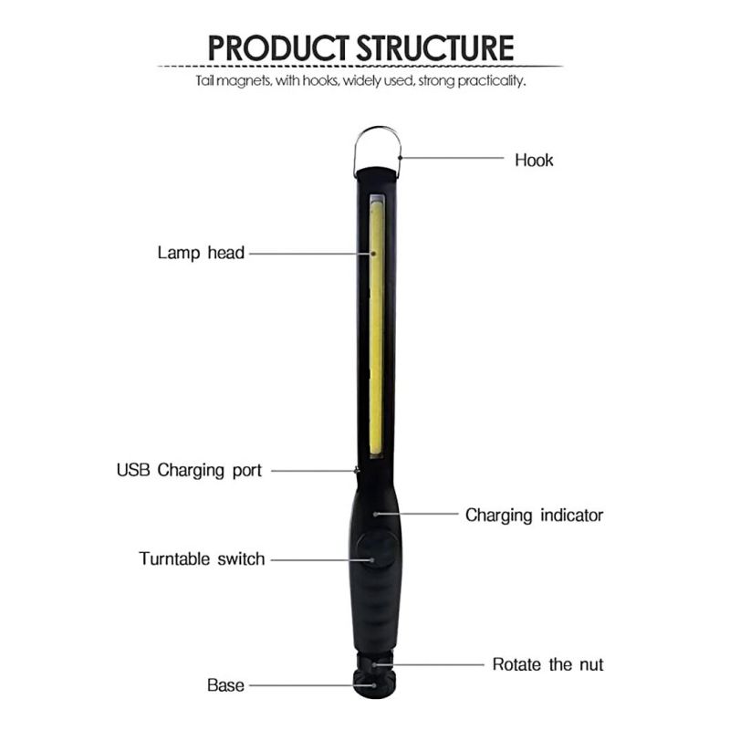 Large Flood Beam Battery Powered Portable COB LED Work Repair Tool Light with Magnetic