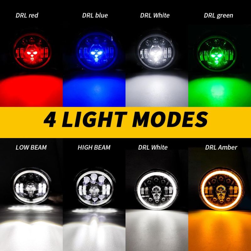 Dxz Angel Eye Daymaker Motorcycle Projector LED Headlamps RGB Round Jeep 7 Inch LED Headlight Ghost Head Skull Colourful
