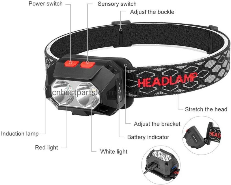 Wholesale Rechargeable Head Torch Lamp Portable Mini Headlight with 4 Modes Double LED White Red Flashing Headlights Motion Sensor LED Headlamp