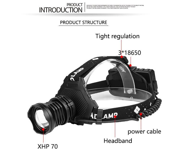 USB Rechargeble Outdoor High Light Telescopic Zoom Xhp70 Headlamp