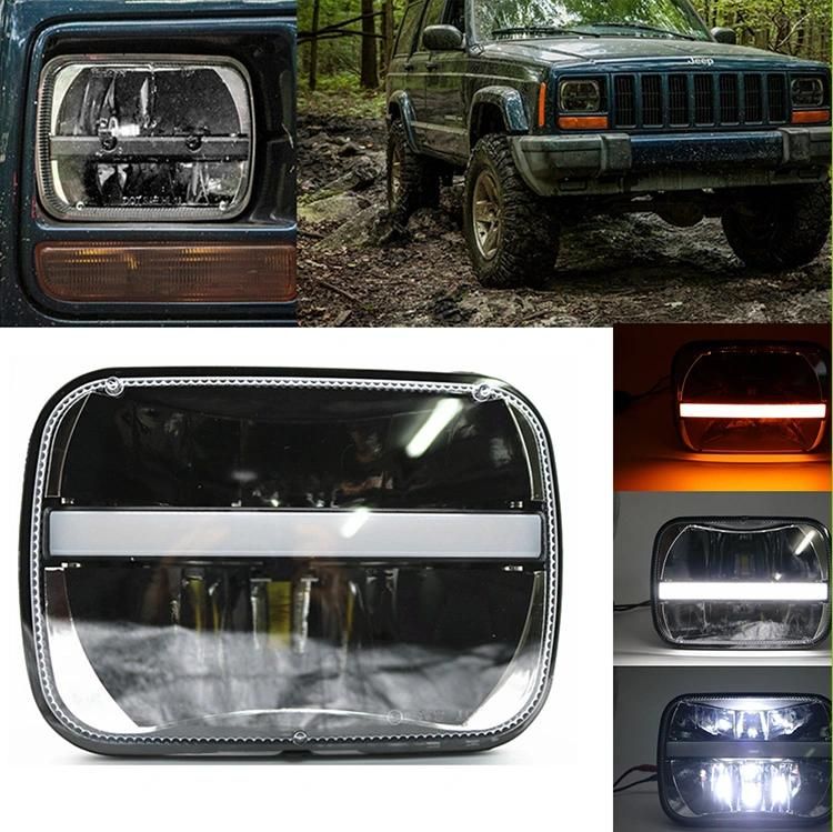 Compatible with Any 5X7 Inch Square Rectangular Car Headlight Replacement Kit 7X6 30W White Amber DRL High Low Sealed Beam LED Headlight