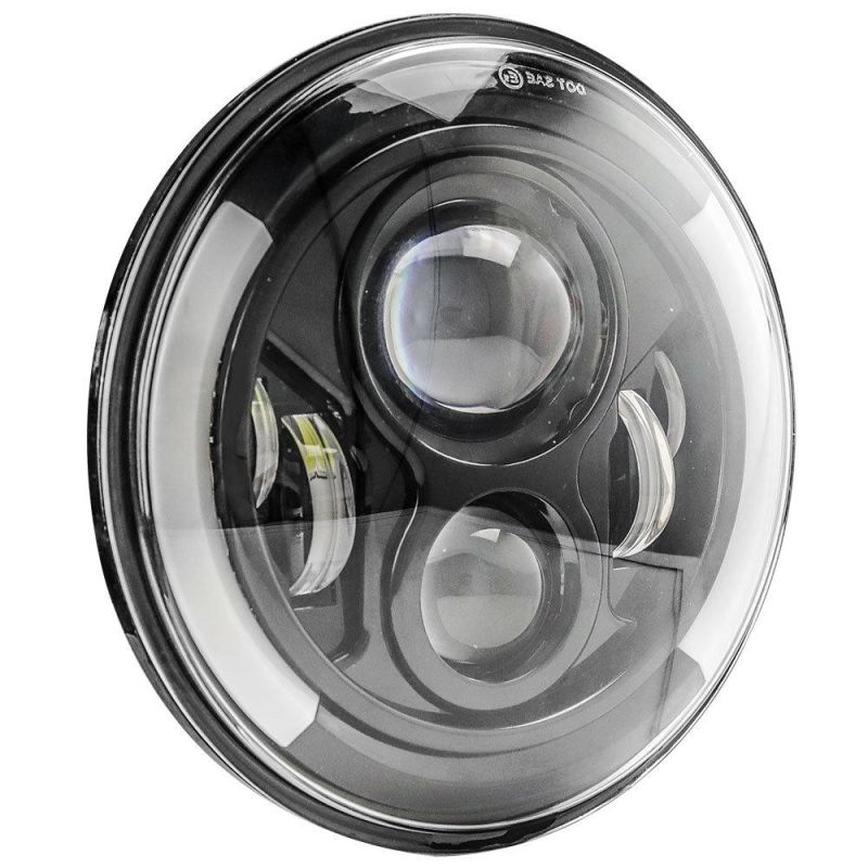 Dxz 7inch 6LED C Shape Thick Waterproof Hi/Low H4 H13 Light Halo Angle Eyes LED Headlamp for Jeep Lada