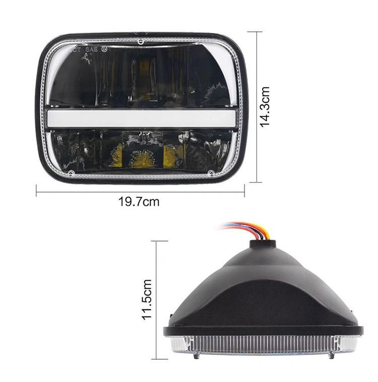 Compatible with Any 5X7 Inch Square Rectangular Car Headlight Replacement Kit 7X6 30W White Amber DRL High Low Sealed Beam LED Headlight