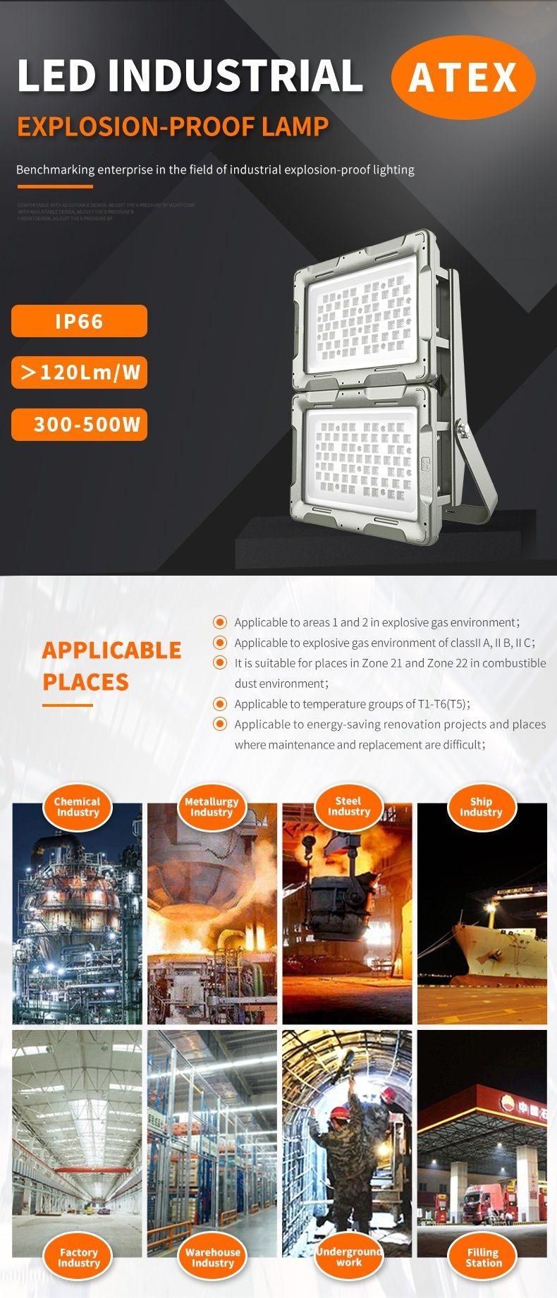 Atex CE ISO 350W 400W 440W 480W Exproof IP66 120lm/W Outdoor LED Flood Lighting