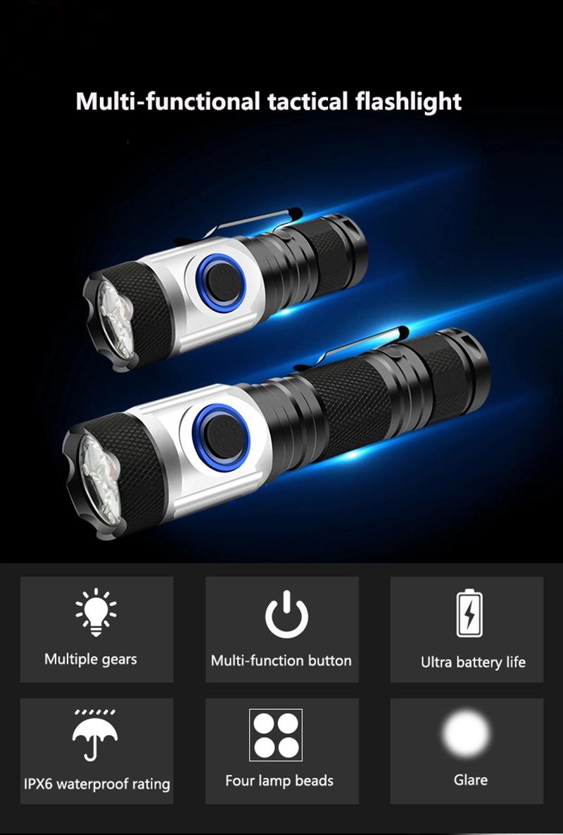 Pocket Clip Tactical LED Flashlights Torch Lights Xpg3 USB Rechargeable 18650 Battery